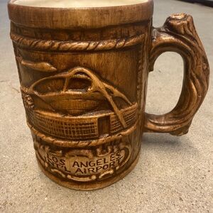 Vintage Los Angeles LAX Airport Souvenir Coffee/Tea Mug Ceramic Faux Wood